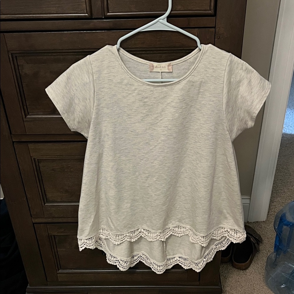 Altar’d state Light Gray Lace Hem Short Sleeve Tee